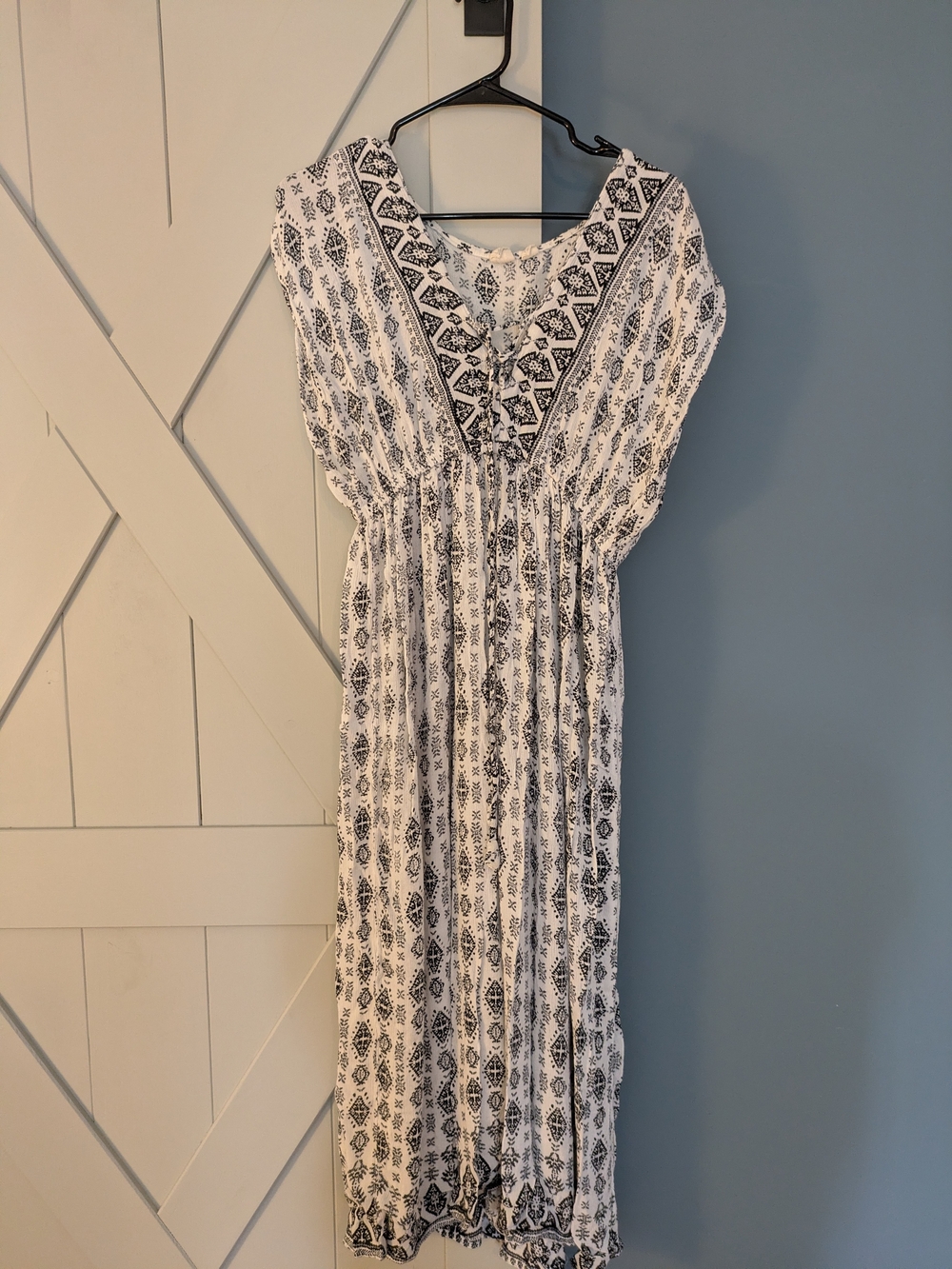Boho Maxi Dress - White with Black Print